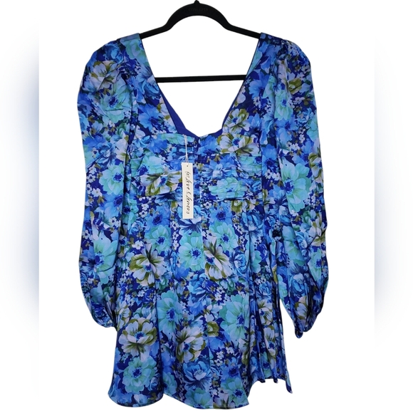 For Love And Lemons Astor Blue Floral Mini Dress XXS - Picture 3 of 4